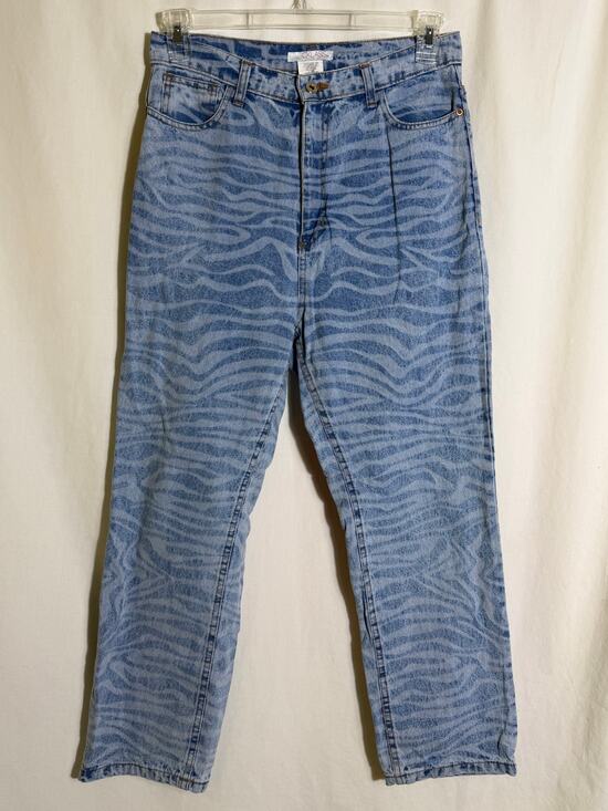 CKlass Denim - Vintage CKLass Zebra Print Acid Wash Jeans Size 9 Blue High Rise Mom Jeans 90s